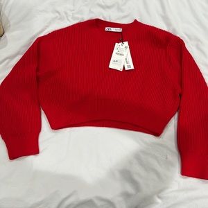 ZARA CROPPED SWEATER RED